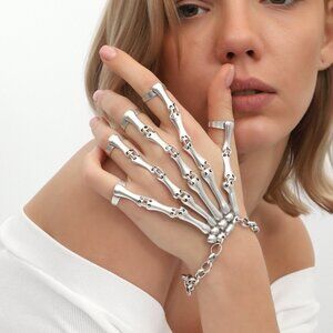 Gothic Skeleton All Bone Hand Ring Bracelet
